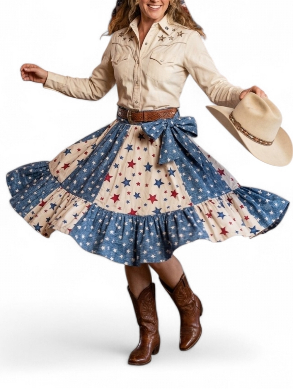 Vintage Americana Stars Ruffle Square Dance Mini Skirt